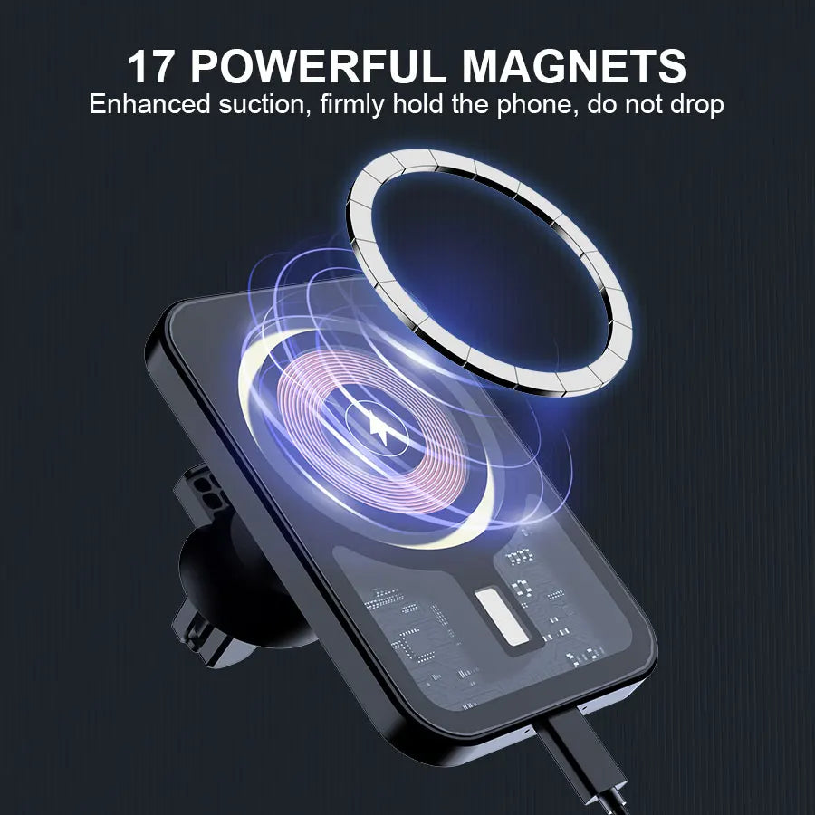 Magnetic Wireless Charger Car Air Vent Mount Phone Holder Stand Fast Charging Station For iPhone 13 14 15 16 17 Pro Max Macsafe